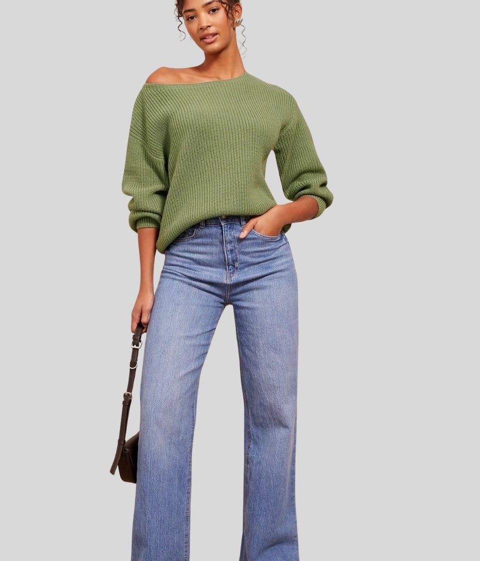 Green Boat Neck Knitted Jumper