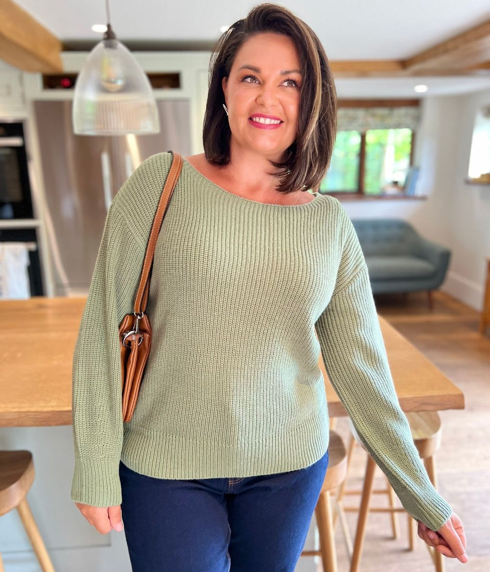 Green Boat Neck Knitted Jumper