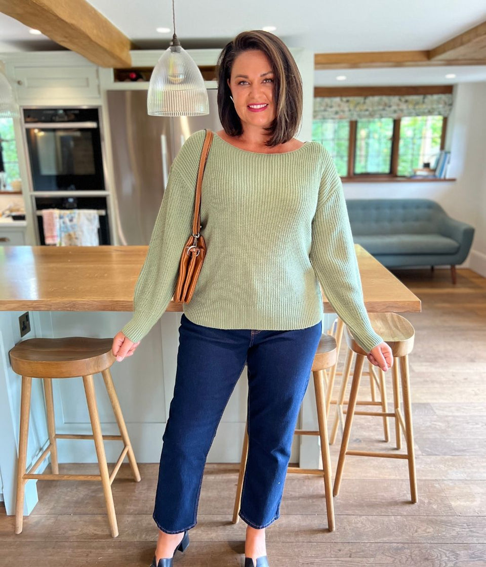 Green Boat Neck Knitted Jumper