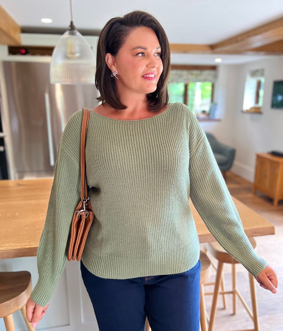 Green Boat Neck Knitted Jumper
