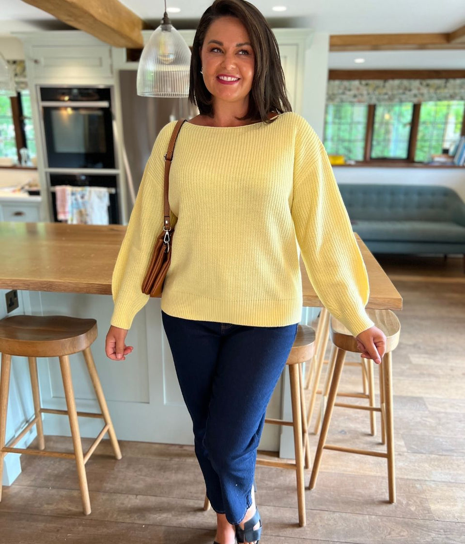 Yellow Boat Neck Knitted Jumper
