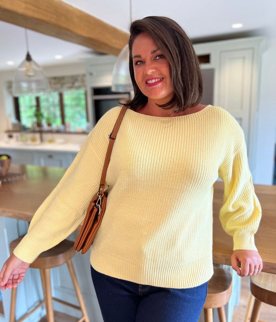 Yellow Boat Neck Knitted Jumper