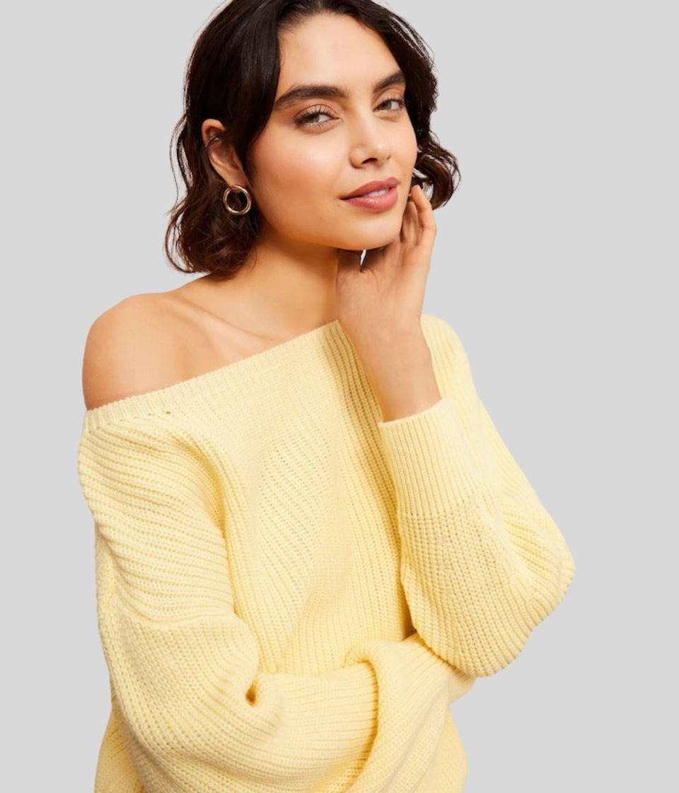 Yellow Boat Neck Knitted Jumper