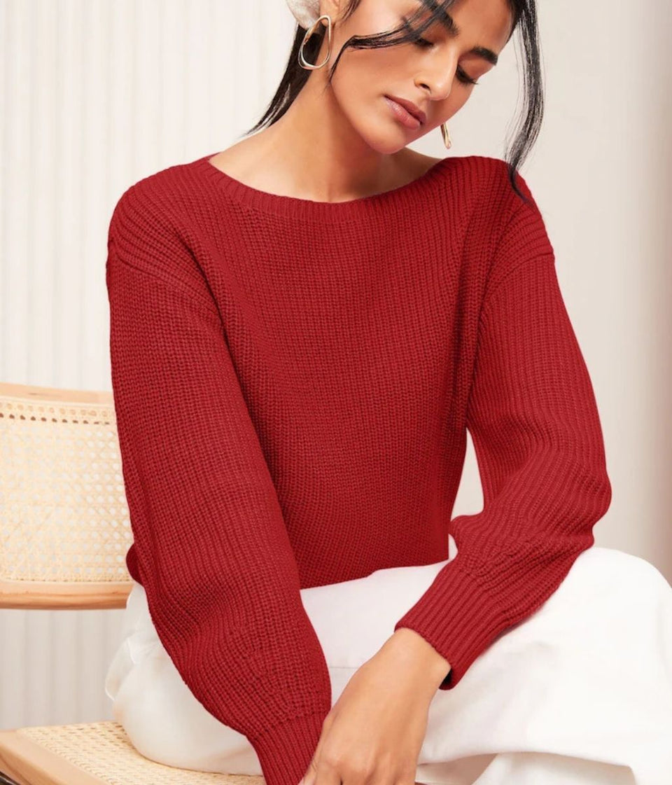 Red Boat Neck Knitted Jumper
