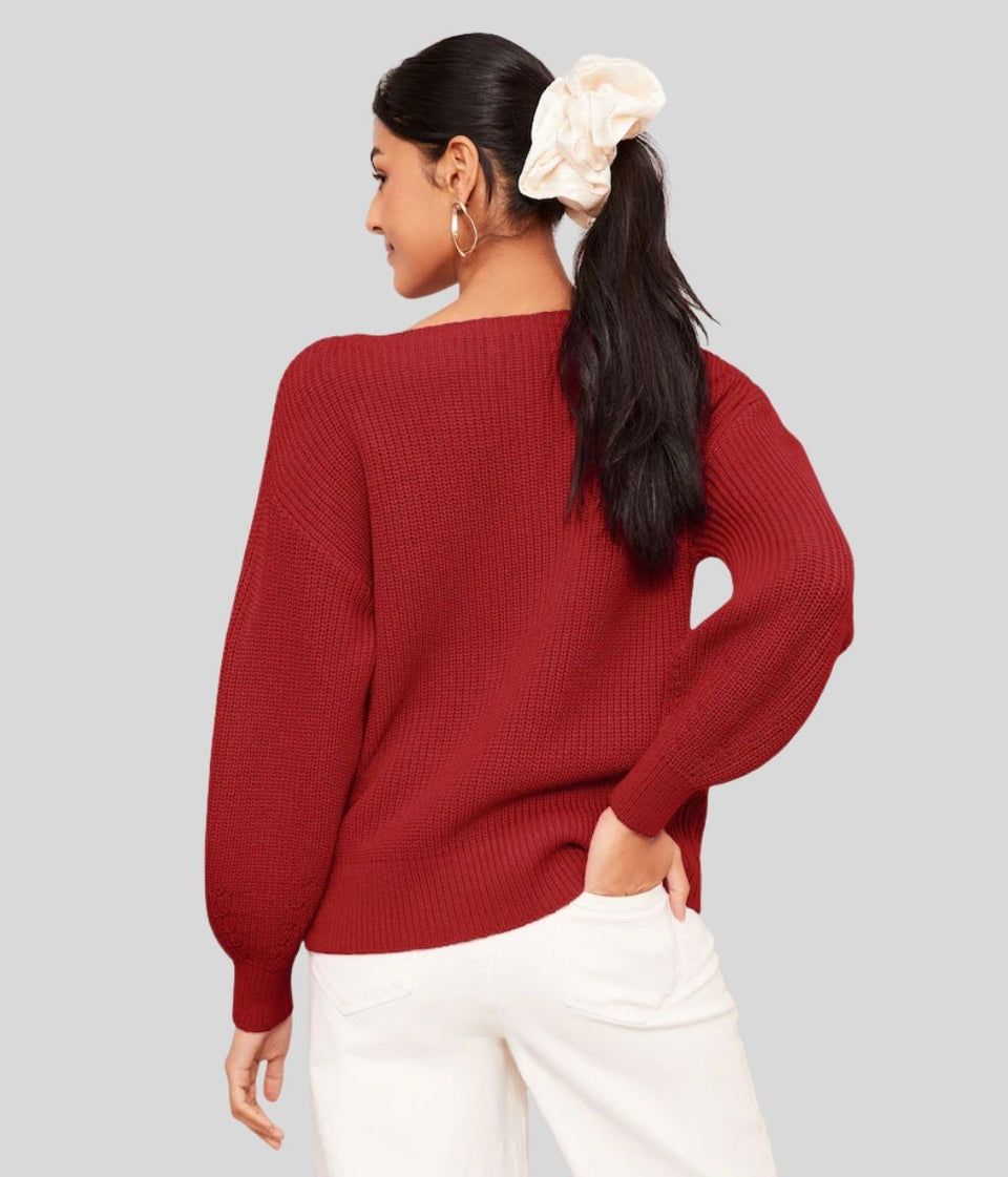 Red Boat Neck Knitted Jumper
