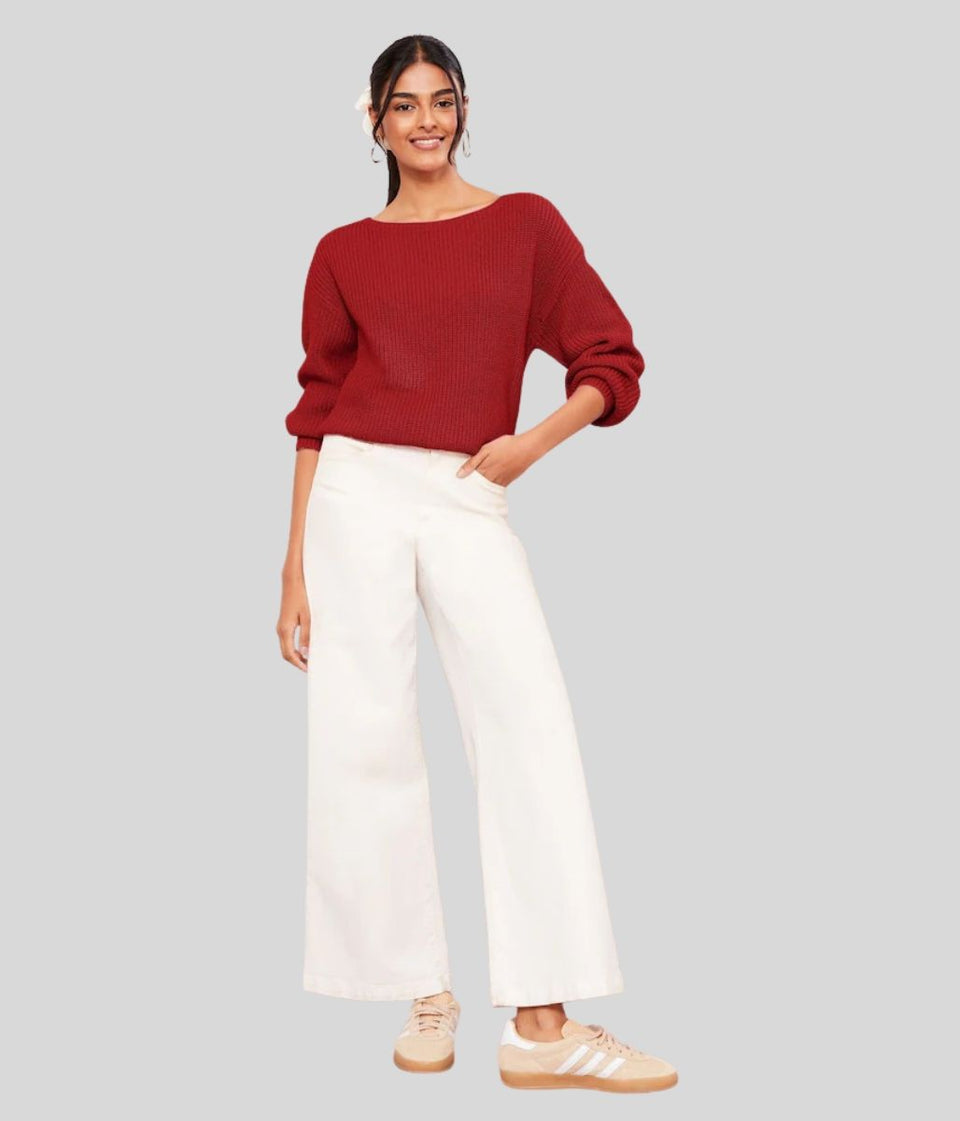 Red Boat Neck Knitted Jumper