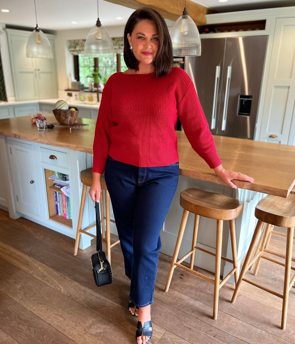 Red Boat Neck Knitted Jumper