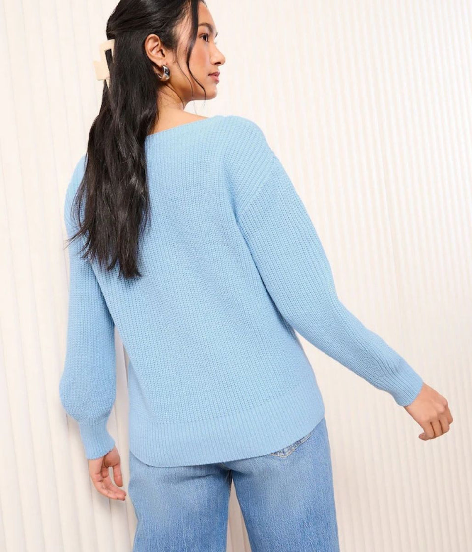 Light Blue Boat Neck Knitted Jumper