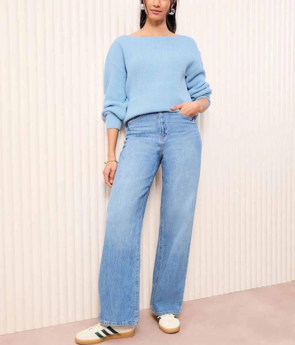 Light Blue Boat Neck Knitted Jumper