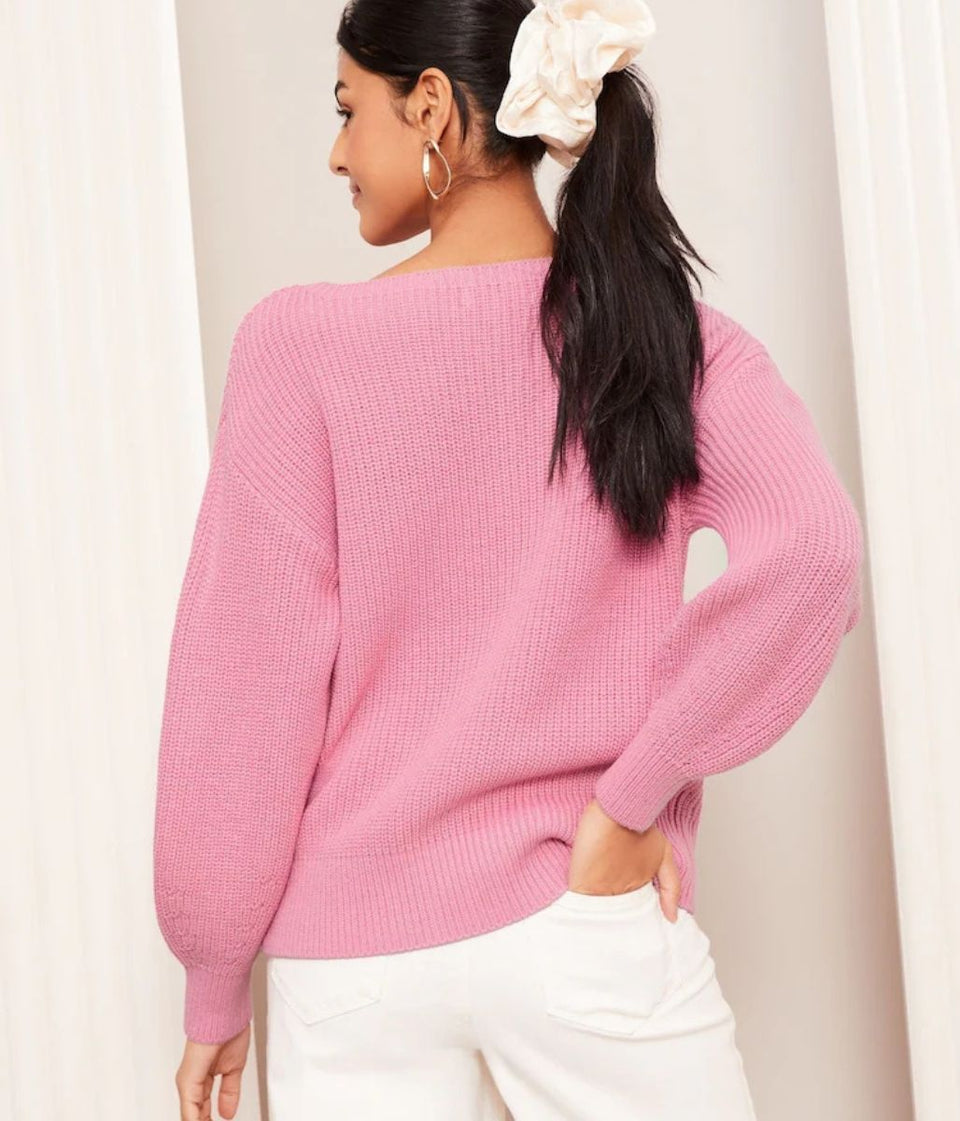 Pink Boat Neck Knitted Jumper