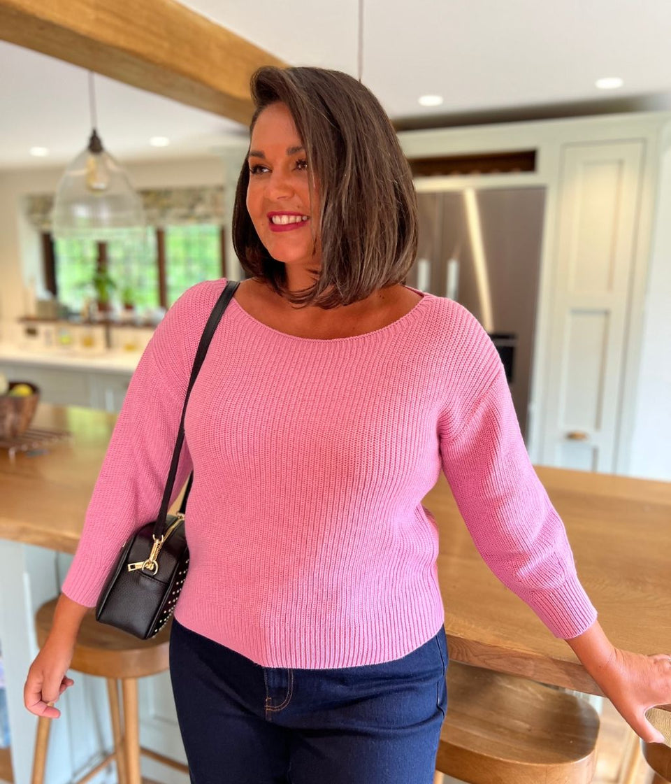 Pink Boat Neck Knitted Jumper
