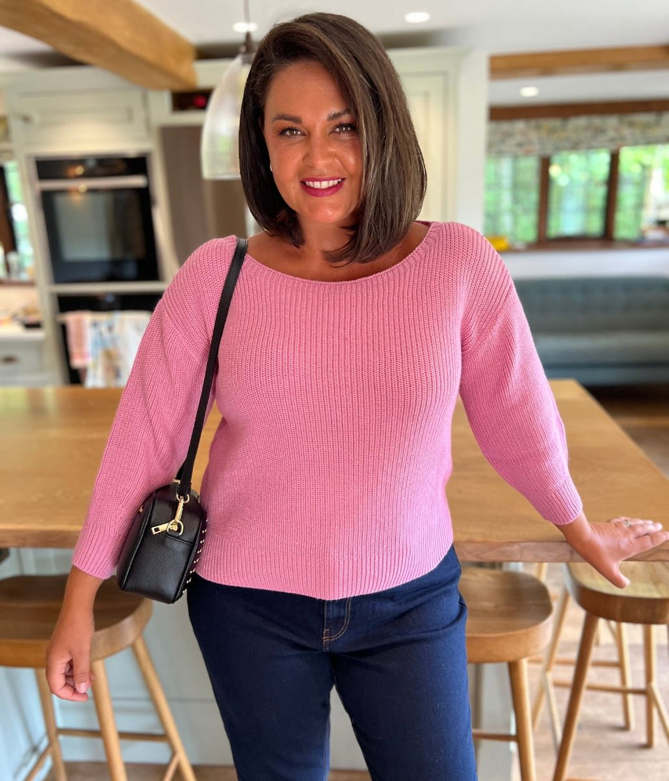 Pink Boat Neck Knitted Jumper
