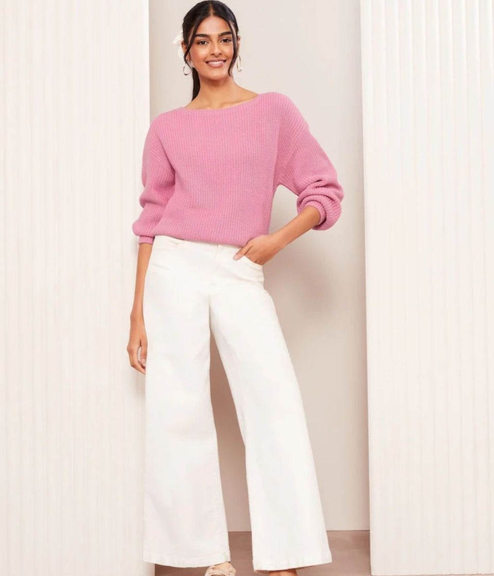 Pink Boat Neck Knitted Jumper