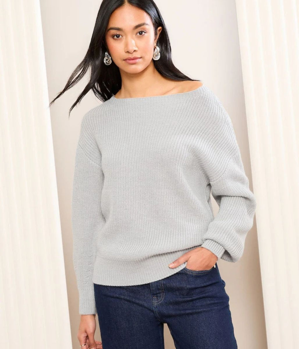 Grey Boat Neck Knitted Jumper