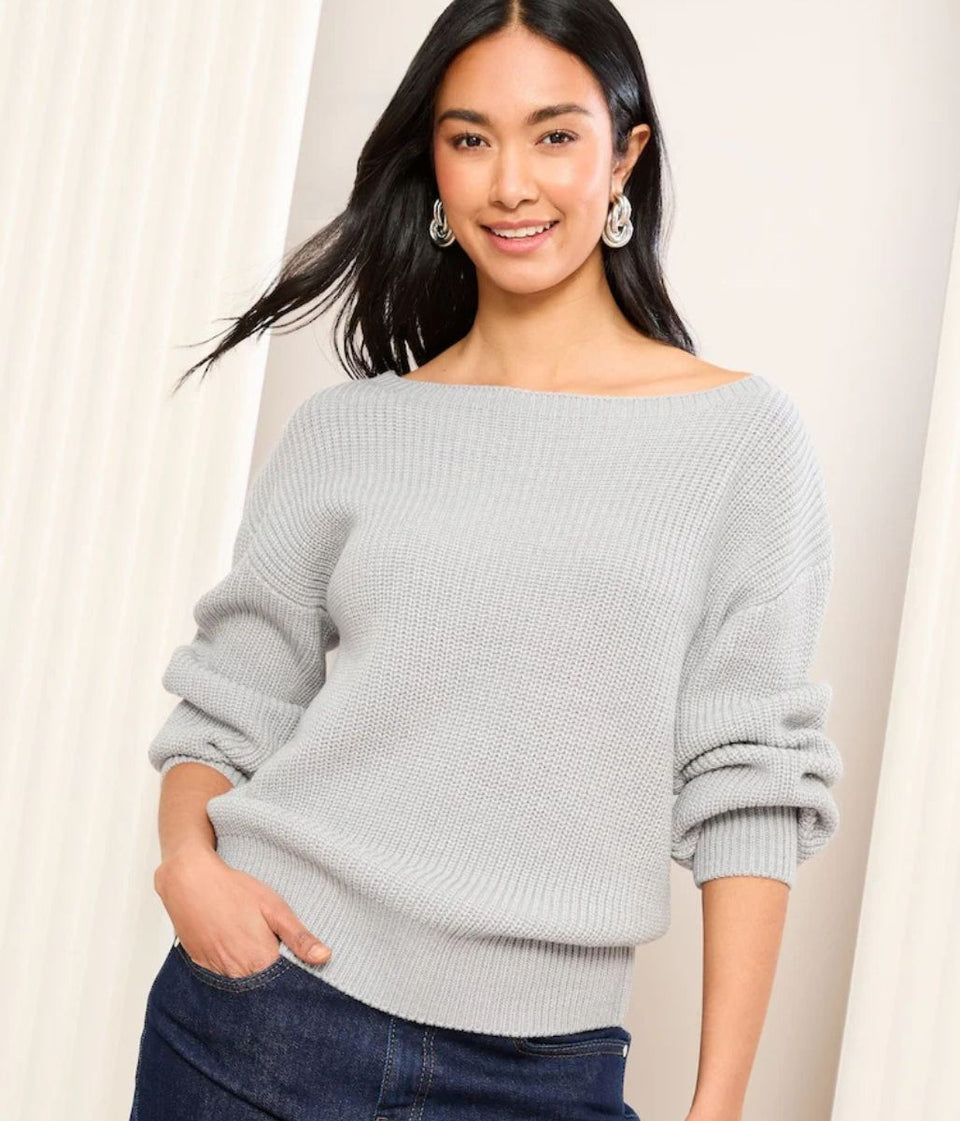 Grey Boat Neck Knitted Jumper