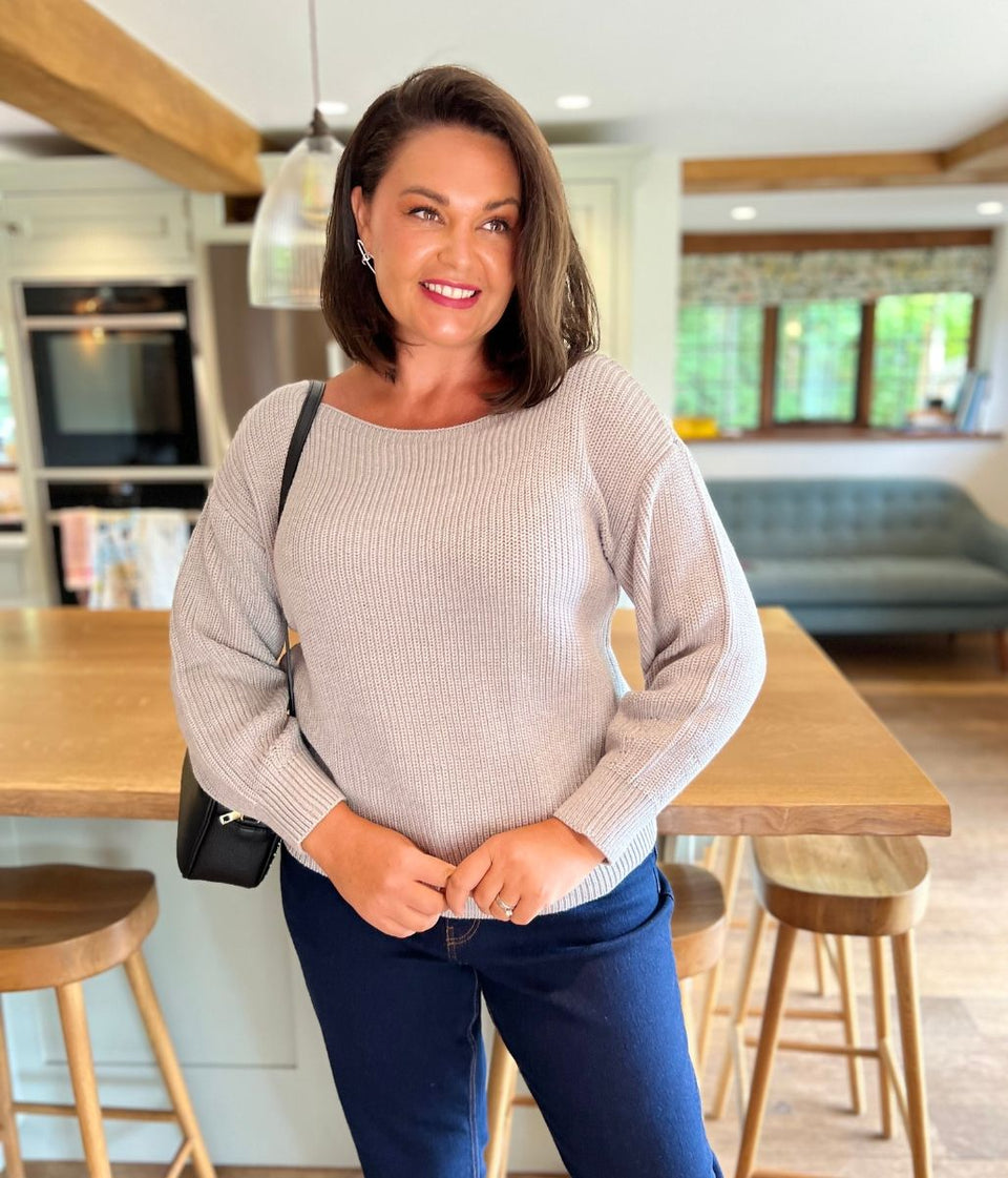 Grey Boat Neck Knitted Jumper