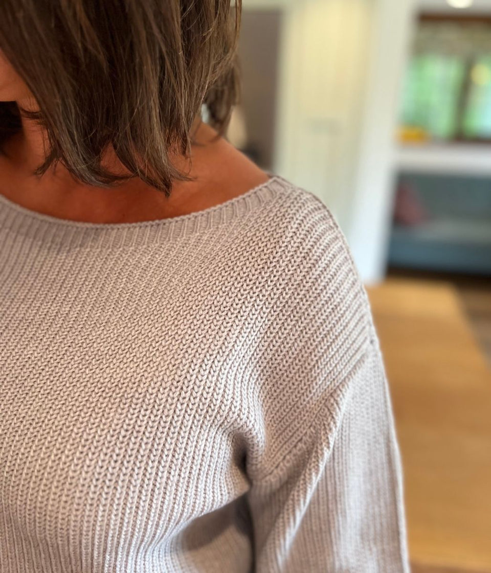 Grey Boat Neck Knitted Jumper