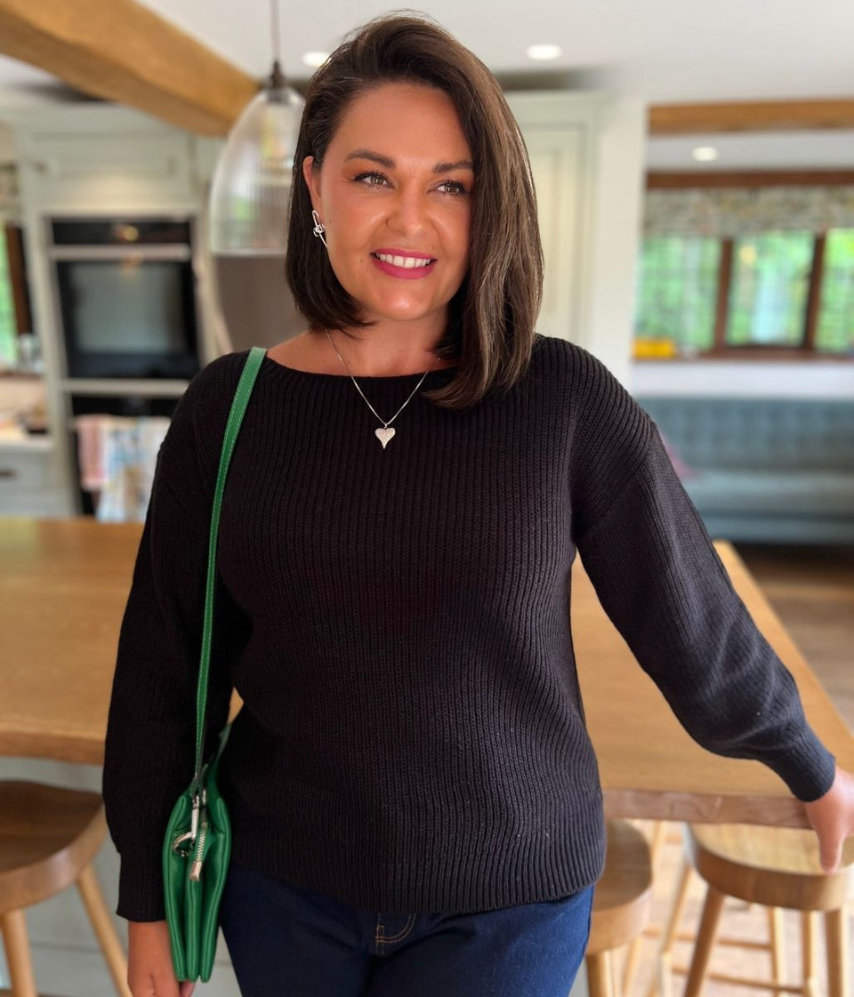 Black Boat Neck Knitted Jumper