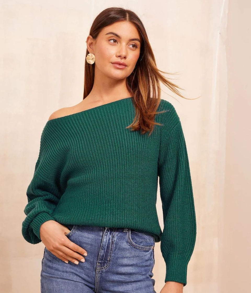 Teal Boat Neck Knitted Jumper