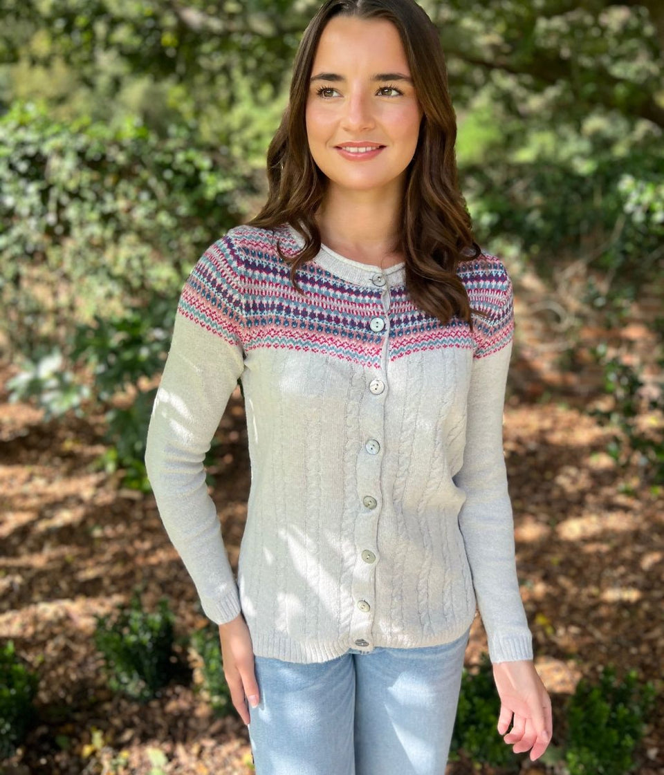 Grey Fairisle Crew Neck Cardigan