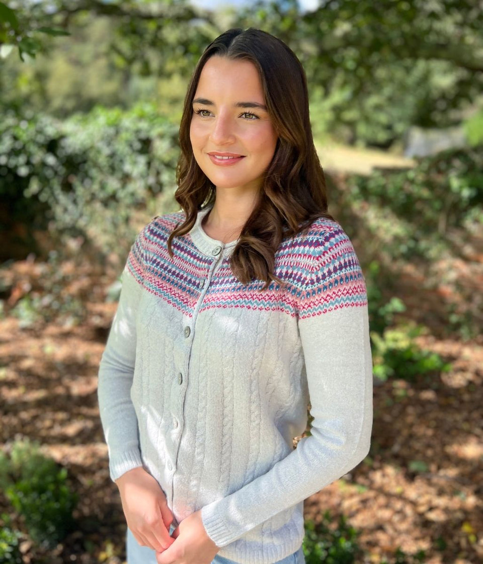 Grey Fairisle Crew Neck Cardigan