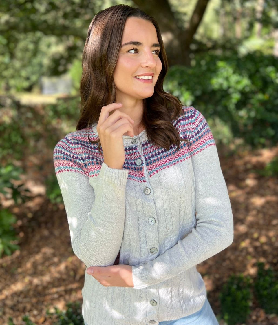 Grey Fairisle Crew Neck Cardigan