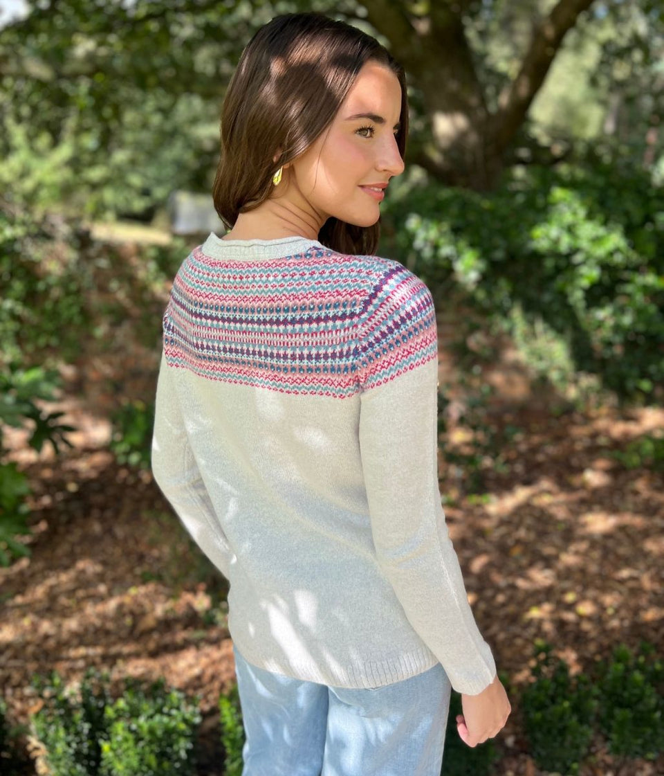 Grey Fairisle Crew Neck Cardigan
