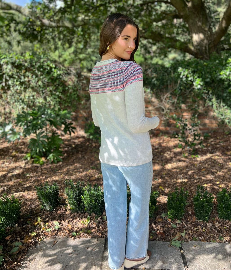 Grey Fairisle Crew Neck Cardigan