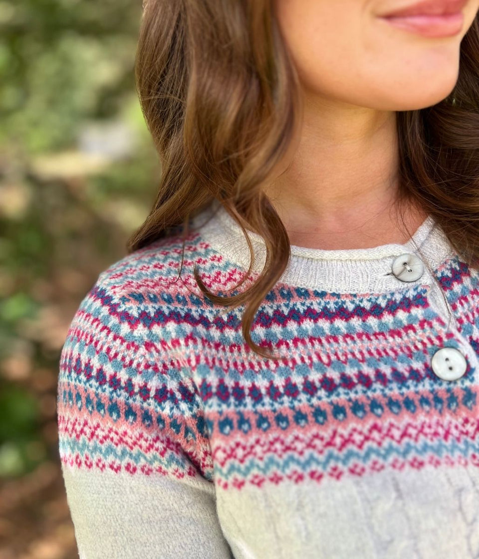 Grey Fairisle Crew Neck Cardigan