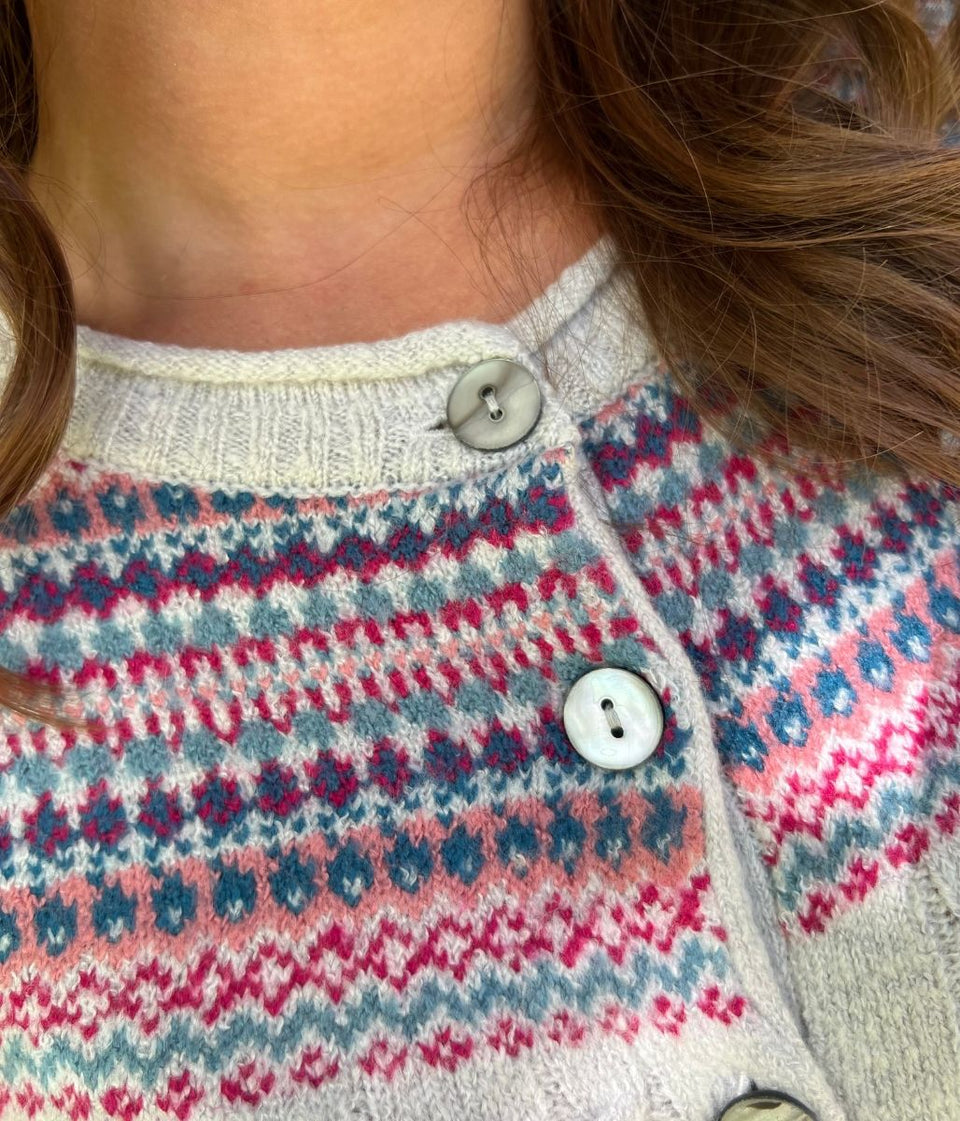 Grey Fairisle Crew Neck Cardigan