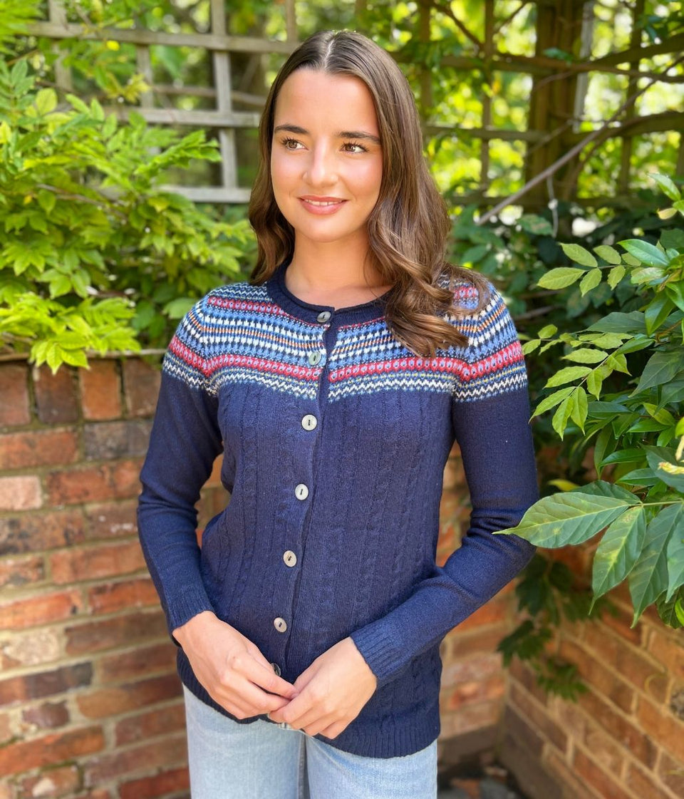 Navy Fairisle Crew Neck Cardigan