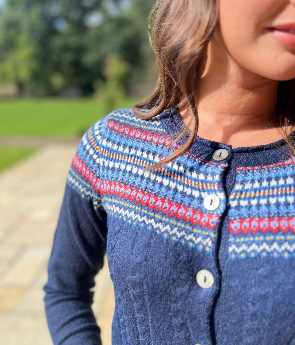 Navy Fairisle Crew Neck Cardigan
