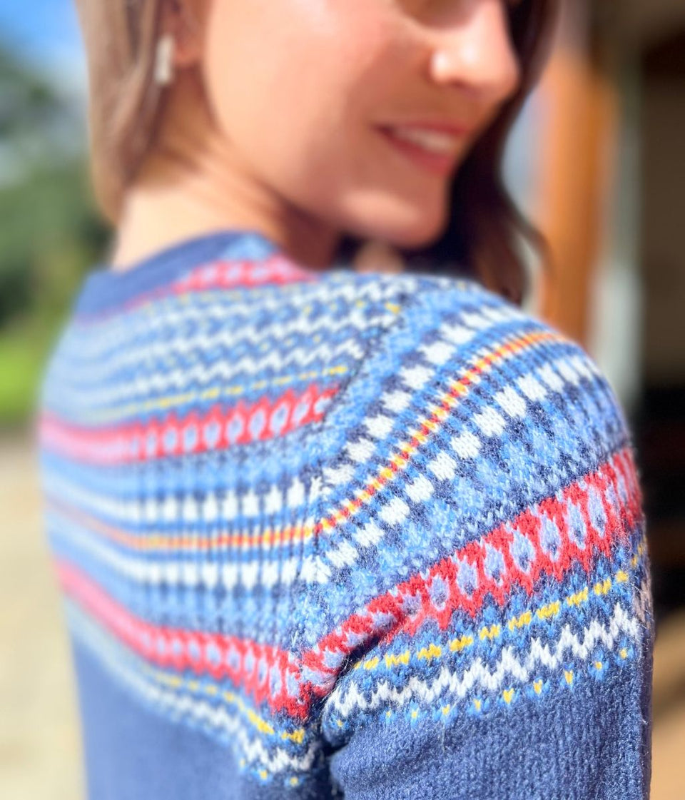 Navy Fairisle Crew Neck Cardigan