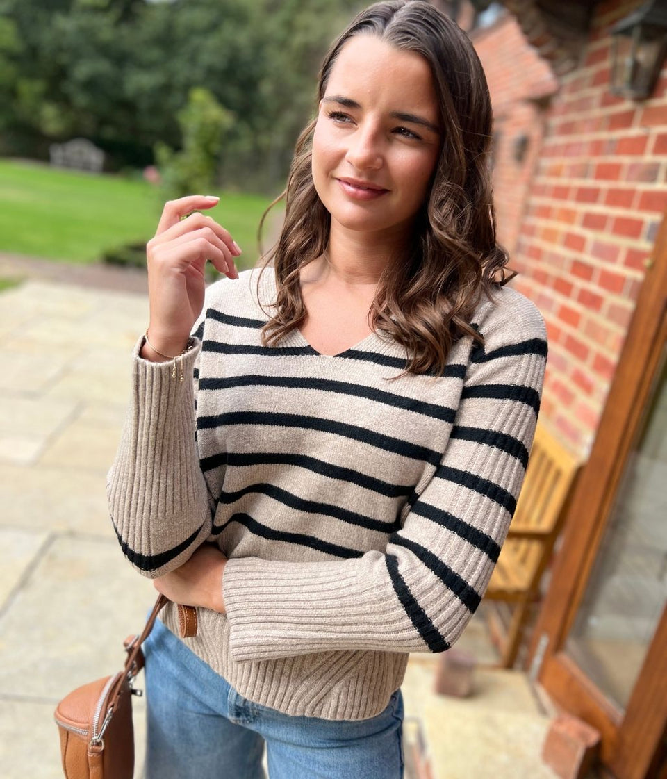 Soft Touch V Neck Striped Jumper