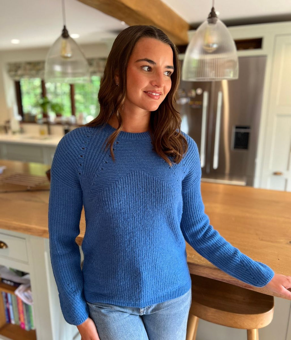 Blue Wool Blend Pointelle Jumper
