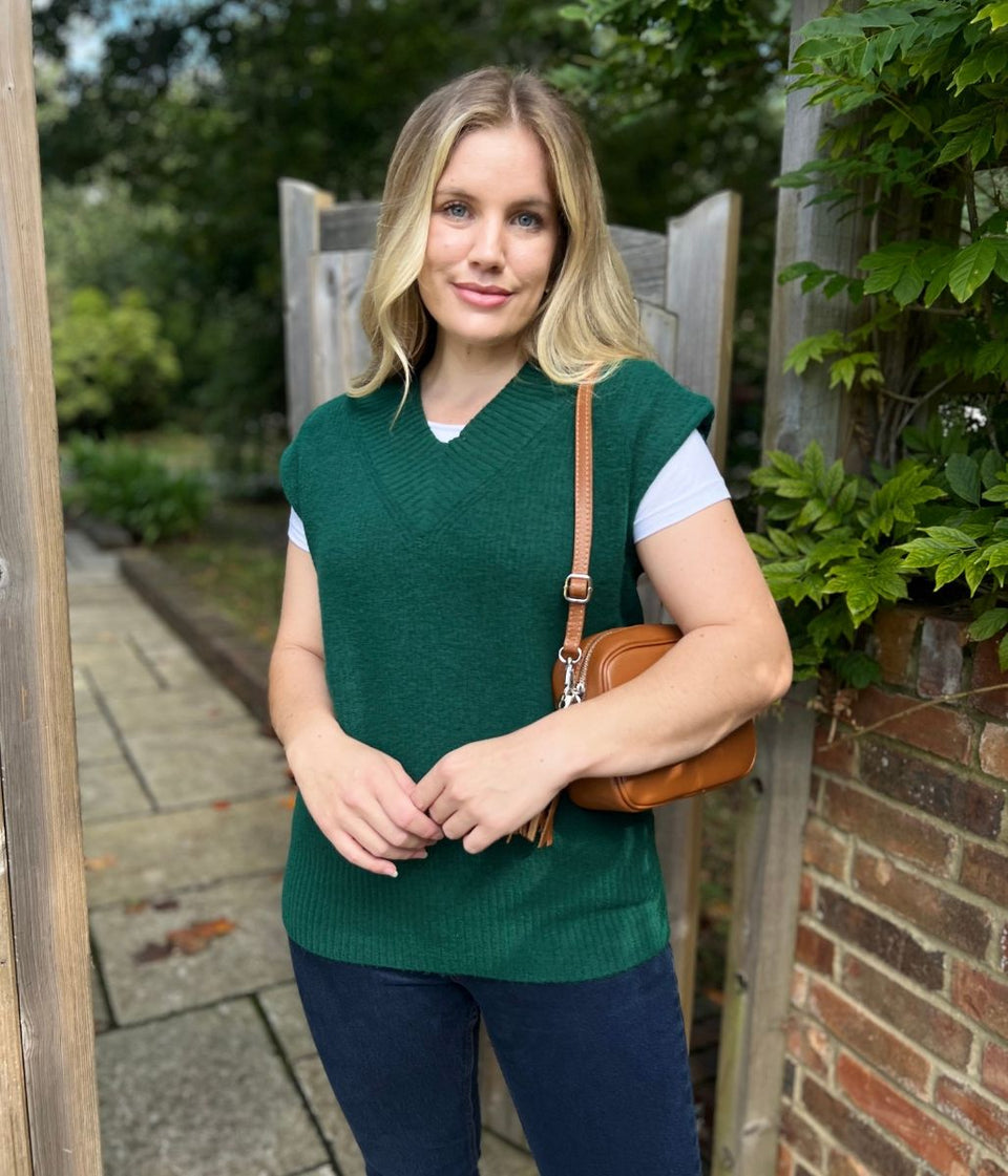 Green V Neck Knitted Sleeveless Jumper