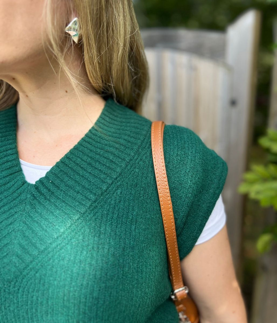 Green V Neck Knitted Sleeveless Jumper