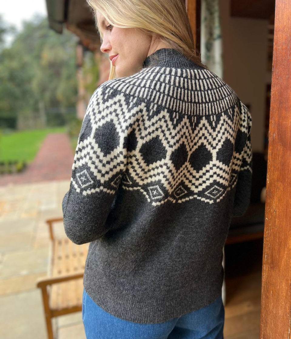Charcoal Mosaic Funnel Neck Jumper
