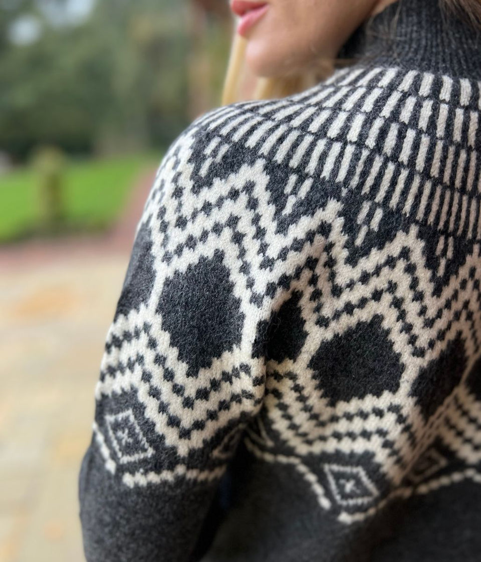 Charcoal Mosaic Funnel Neck Jumper