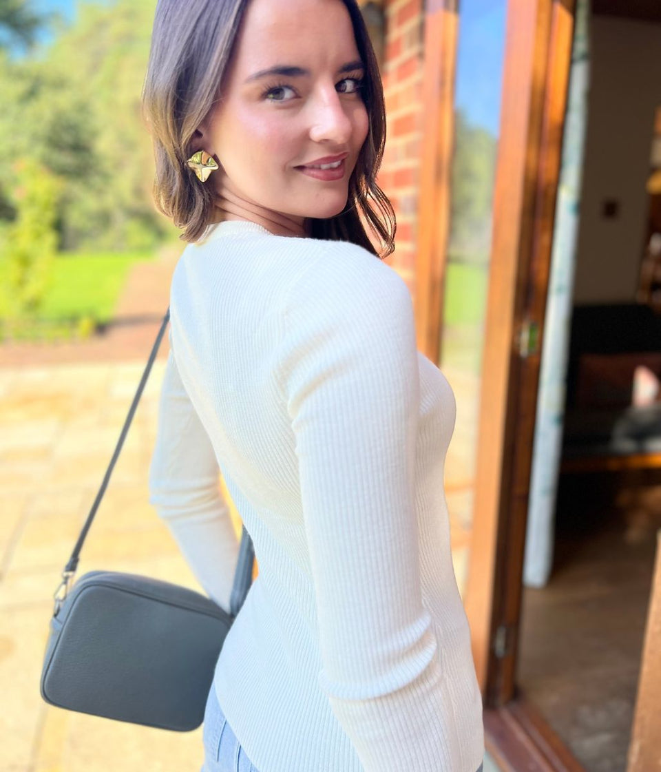 Ivory Merino Wool Ribbed Jumper