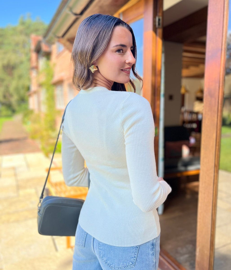 Ivory Merino Wool Ribbed Jumper