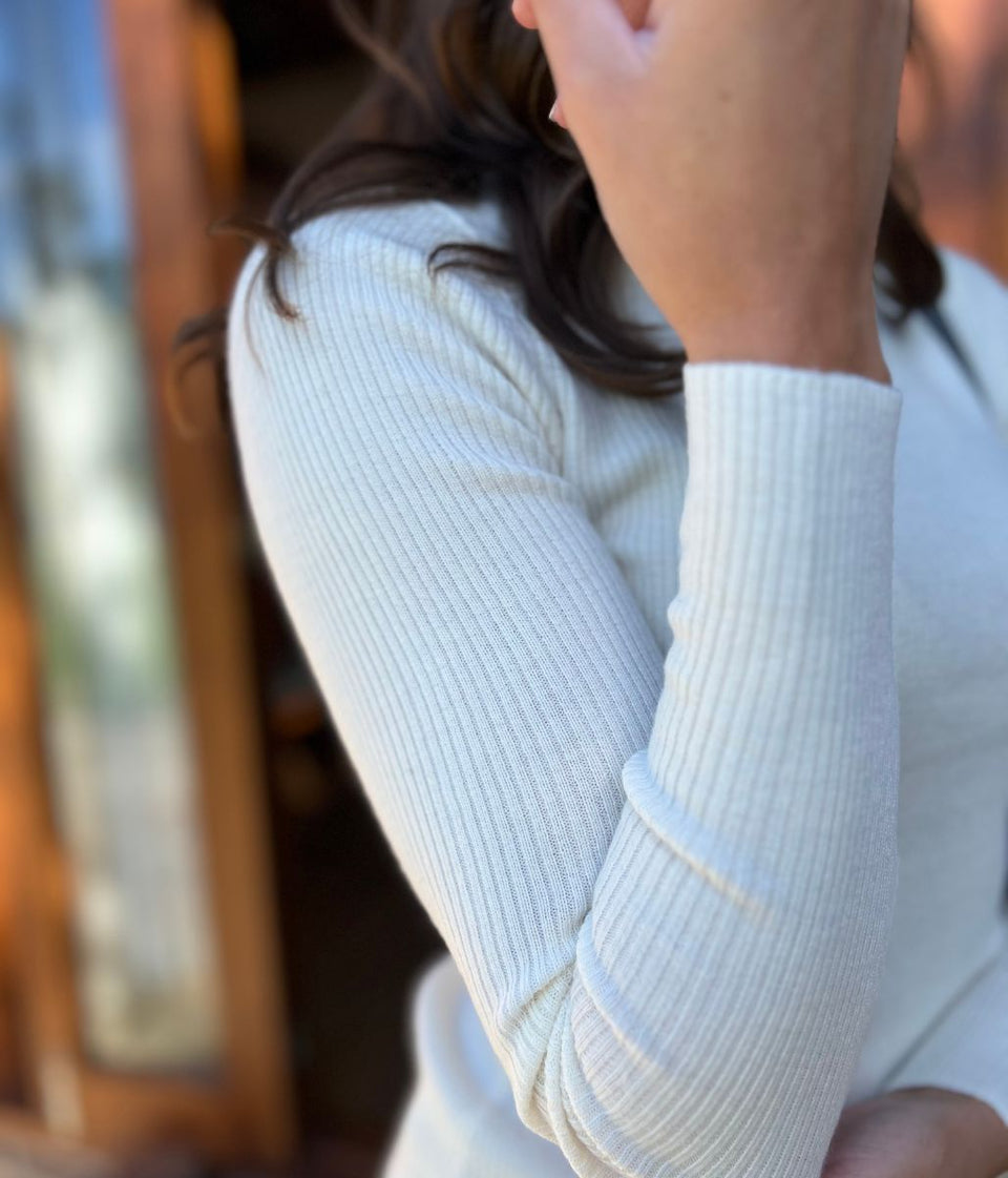Ivory Merino Wool Ribbed Jumper
