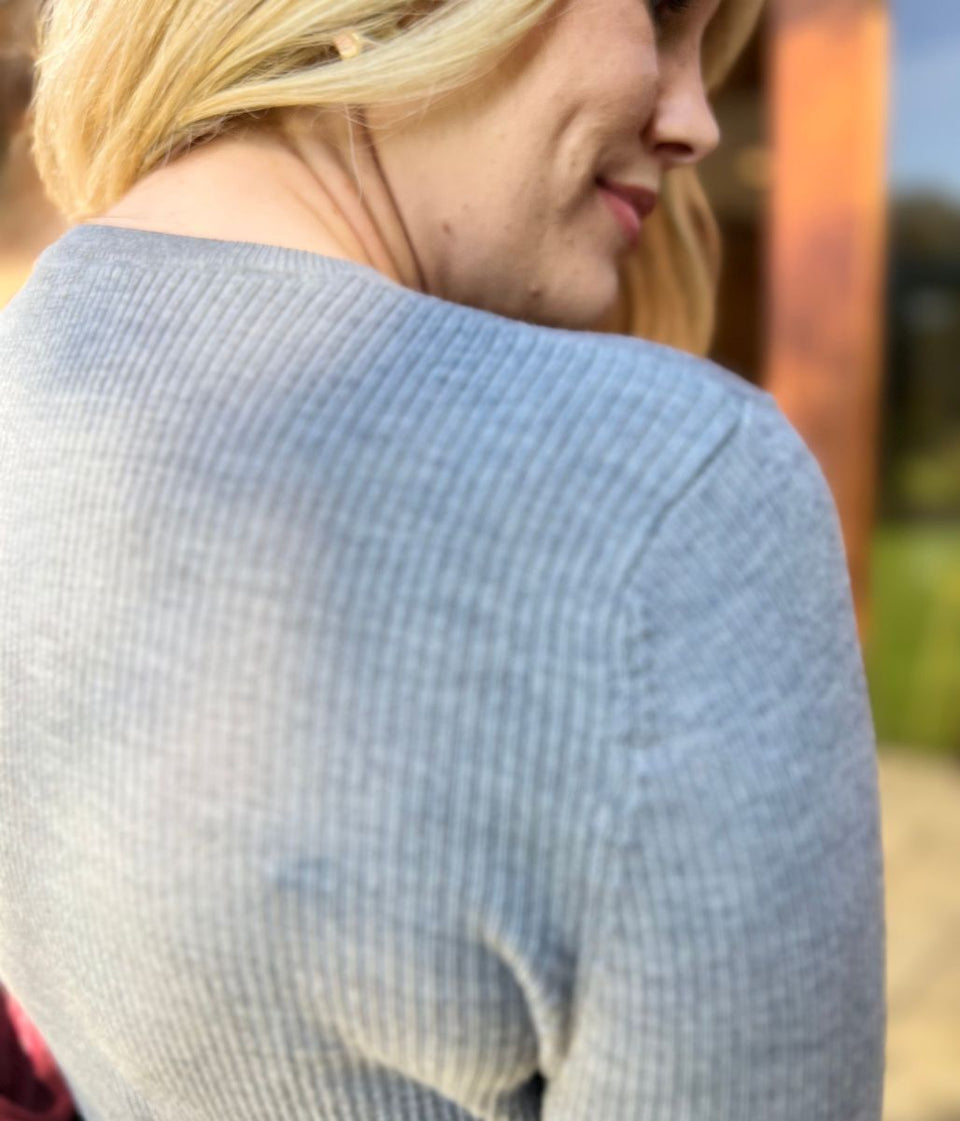 Grey Merino Wool Ribbed Jumper