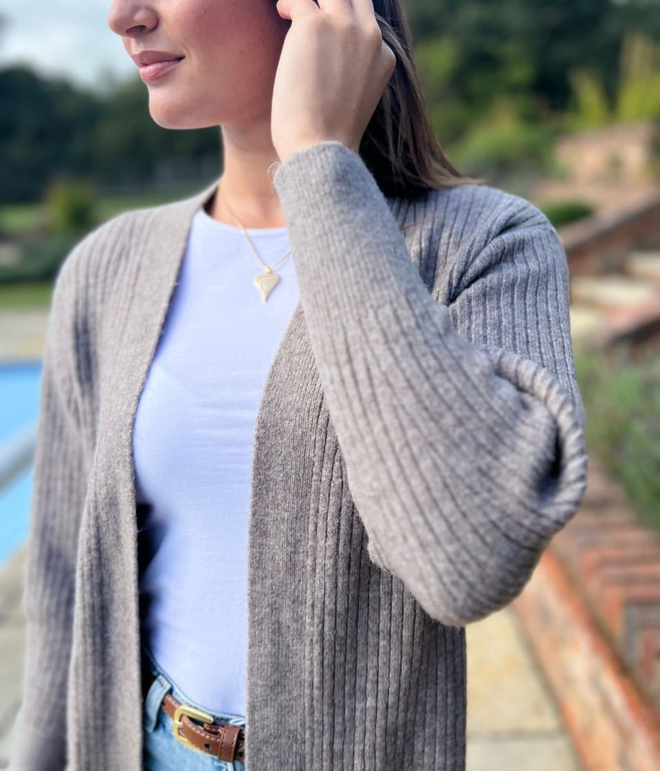 Brown Ribbed Edge to Edge Longline Cardigan