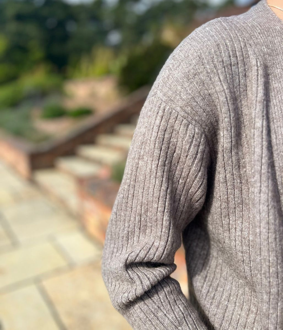 Brown Ribbed Edge to Edge Longline Cardigan