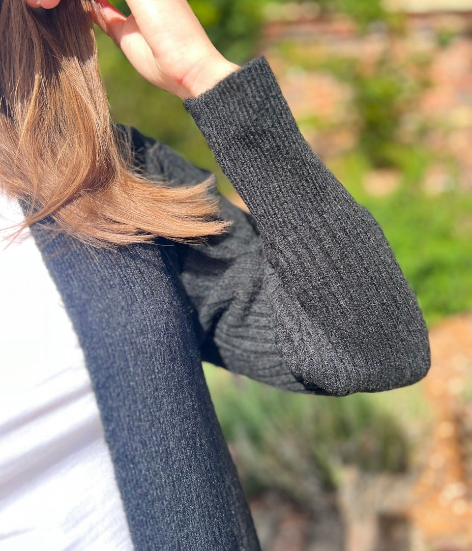 Black Ribbed Edge to Edge Longline Cardigan