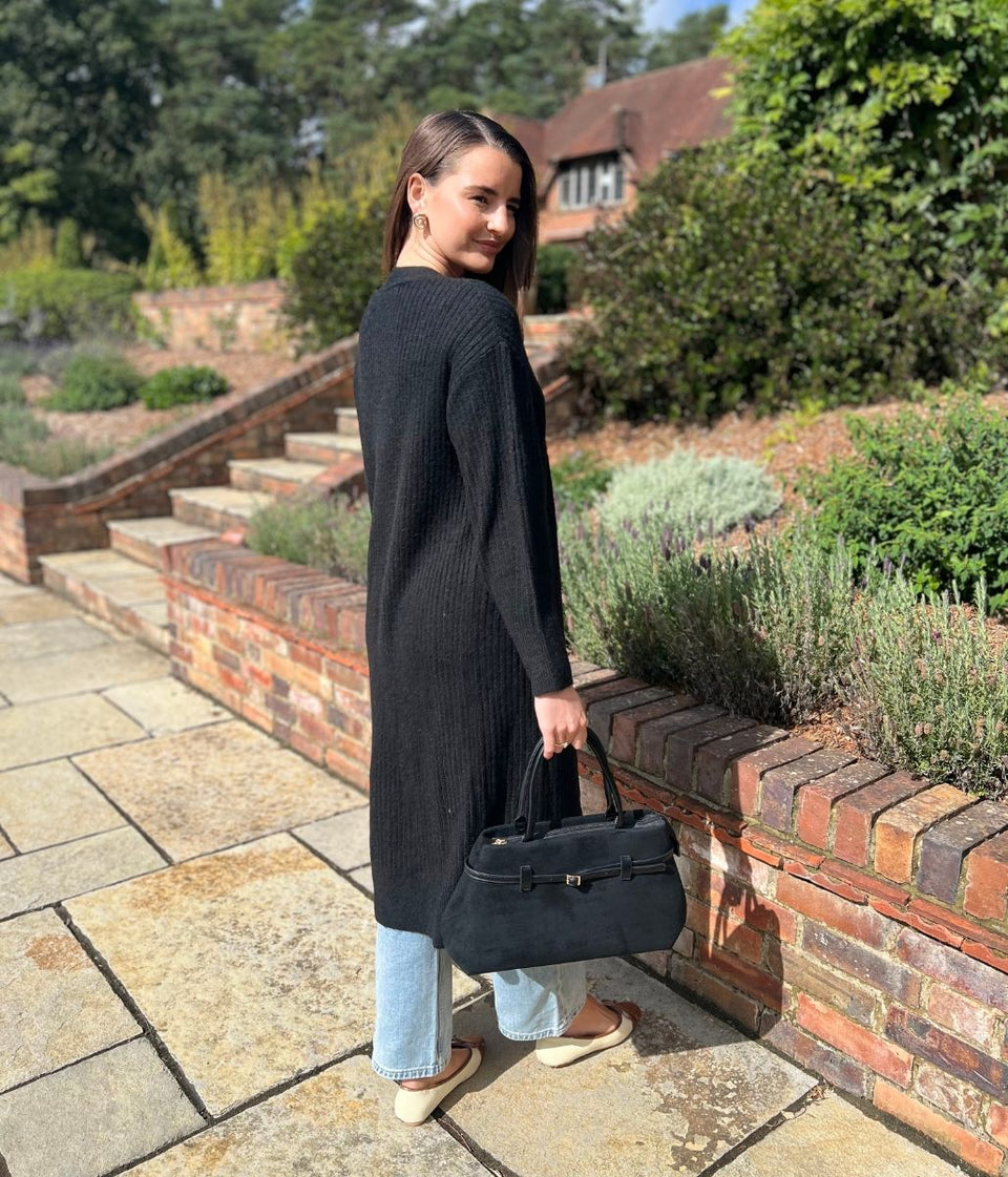 Black Ribbed Edge to Edge Longline Cardigan