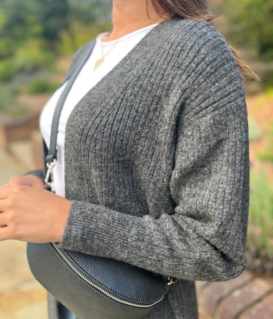 Charcoal Ribbed Edge to Edge Longline Cardigan