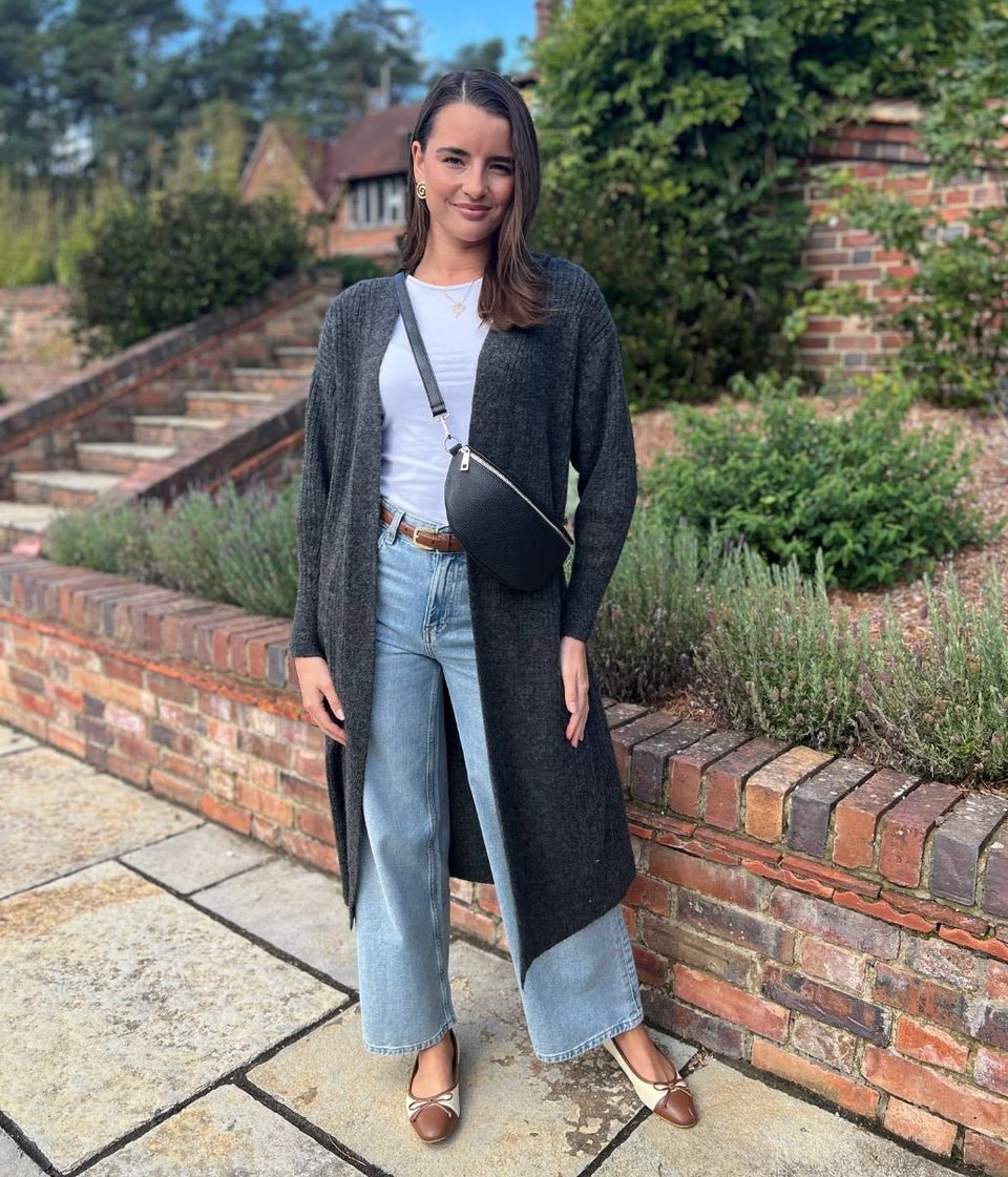 Charcoal Ribbed Edge to Edge Longline Cardigan