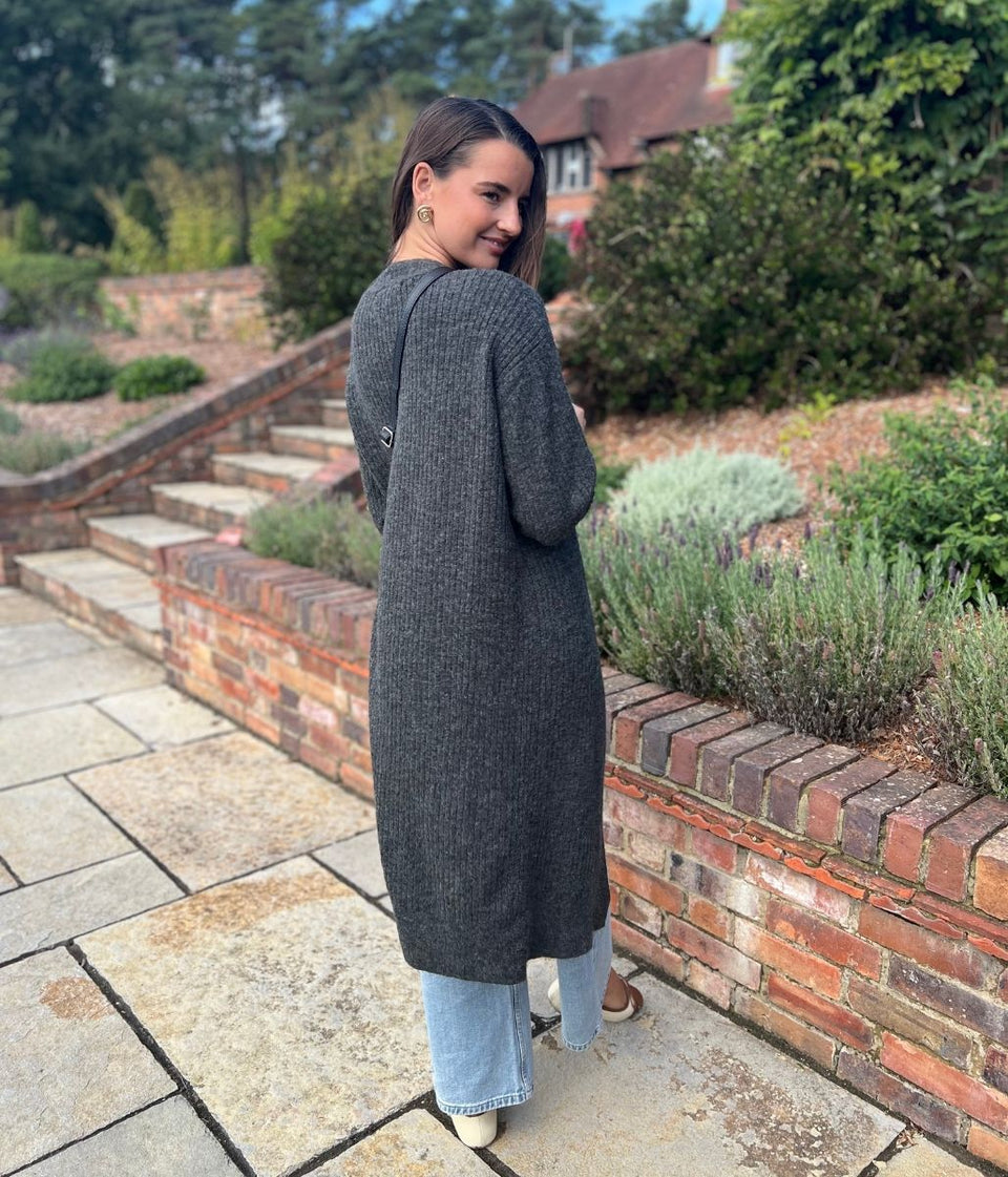 Charcoal Ribbed Edge to Edge Longline Cardigan